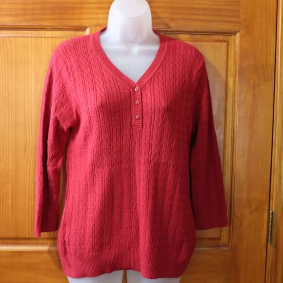 Croft & Barrow Red Henley Cable Knit Sweater Medium - Picture 2 of 14